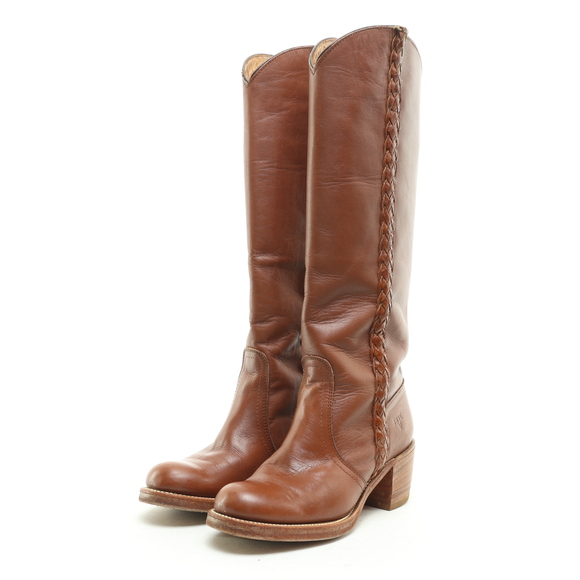 Frye Vintage Campus Braided Knee-High Leather Heeled Boots Women 6.5 Brown EUC - Picture 5 of 15